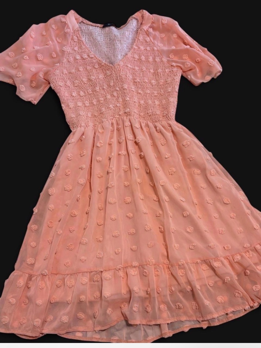 Othr Peach Textured Puff Sleeve Dress